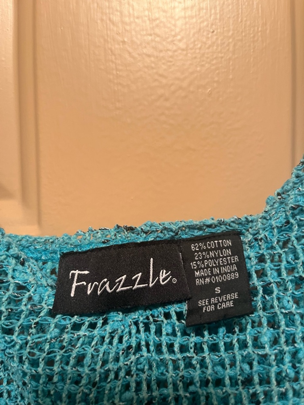 Women's Teal Open-Weave Button Tab Sleeve Sweater - Picture 3 of 3